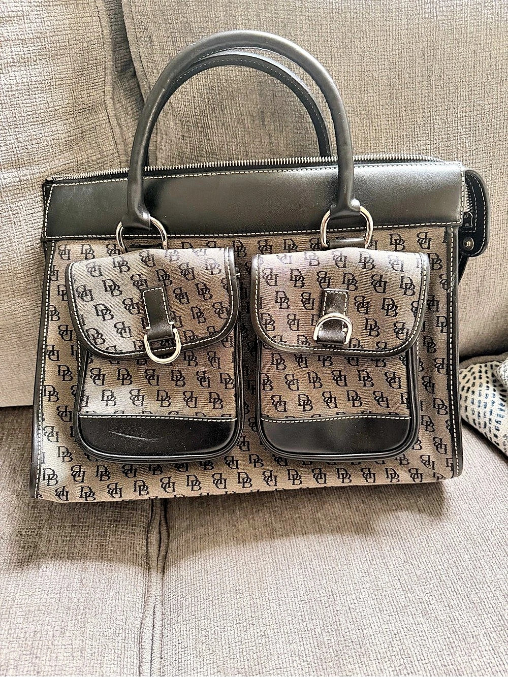 Dooney & Bourke Double Pocket Tote Satchel Brown & Black
